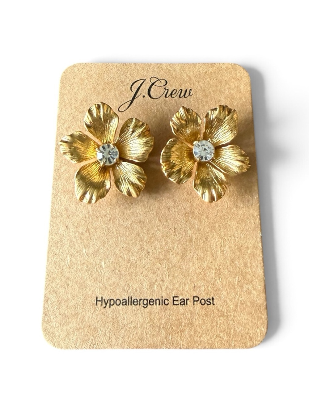 NEW J.CREW GOLDTONE FLOWER EARRINGS - Hypoallergenic Posts